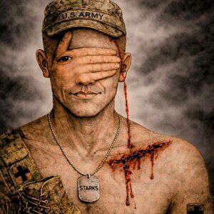 Elegant Portrait Art Print with Red Accents           made up